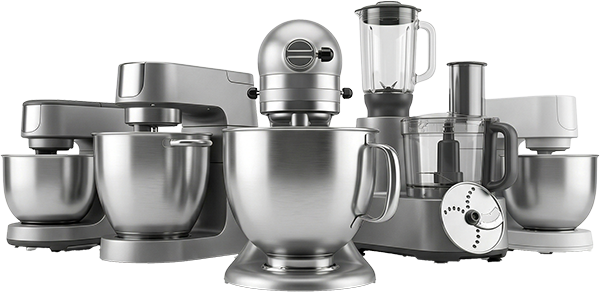 Hochwertige Küchenmaschine in einer modernen Küche beim Kneten von Teig