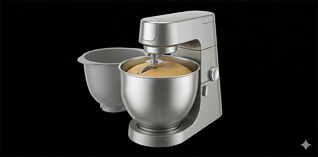 Edelstahl-Rührschüssel einer Küchenmaschine