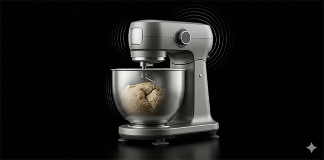 Küchenmaschine steht stabil auf der Arbeitsplatte