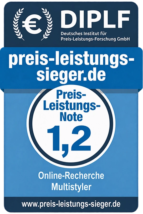 Eigene Preis-Leistungs-Note 1,2 – Multistyler, Online-Recherche