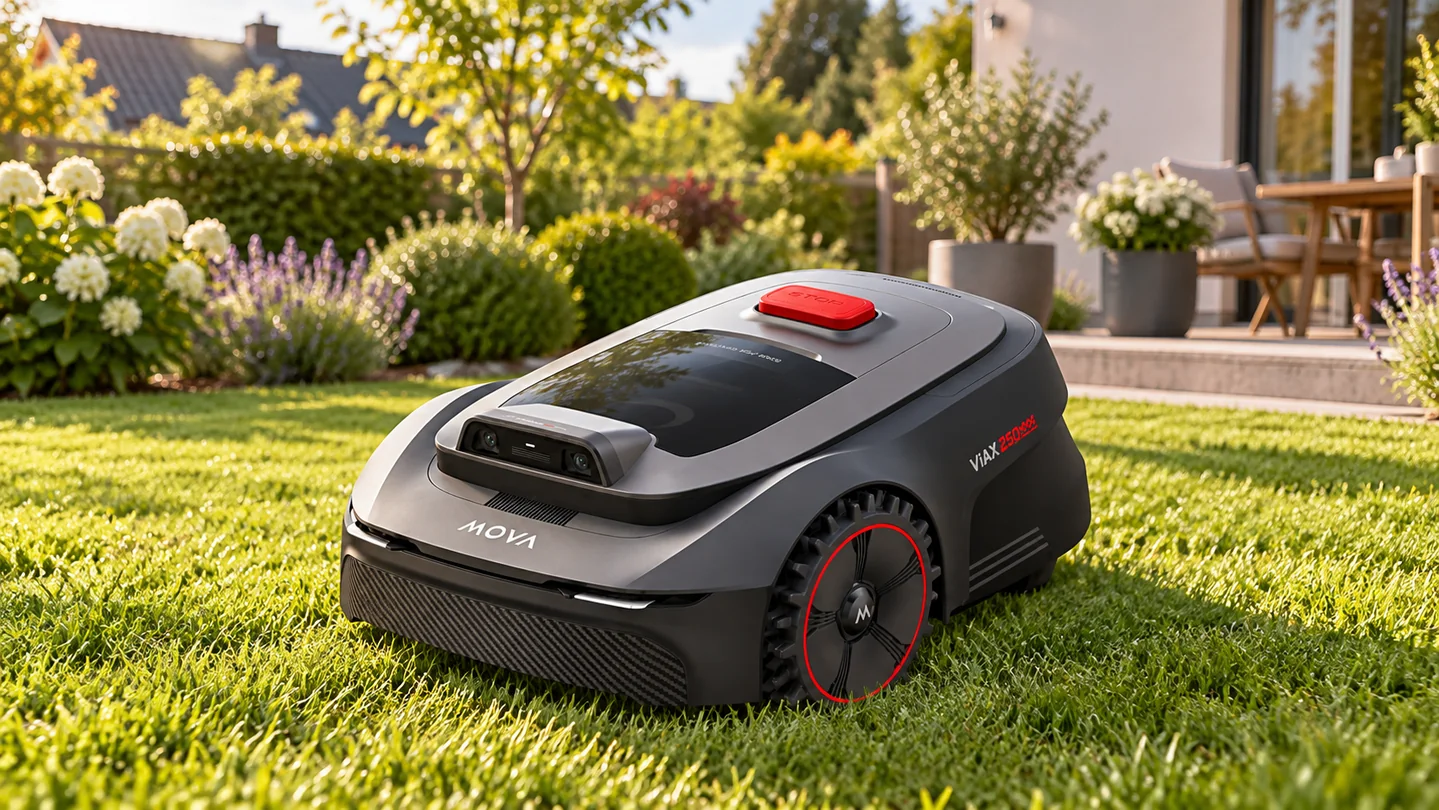 KI-Symbolbild: Mova ViAX 250 auf einer Rasenfläche im Garten