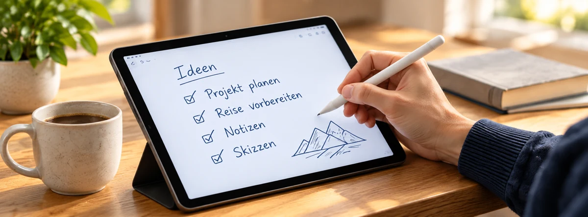 Handschriftliche Notizen mit einem Stift auf dem Tablet