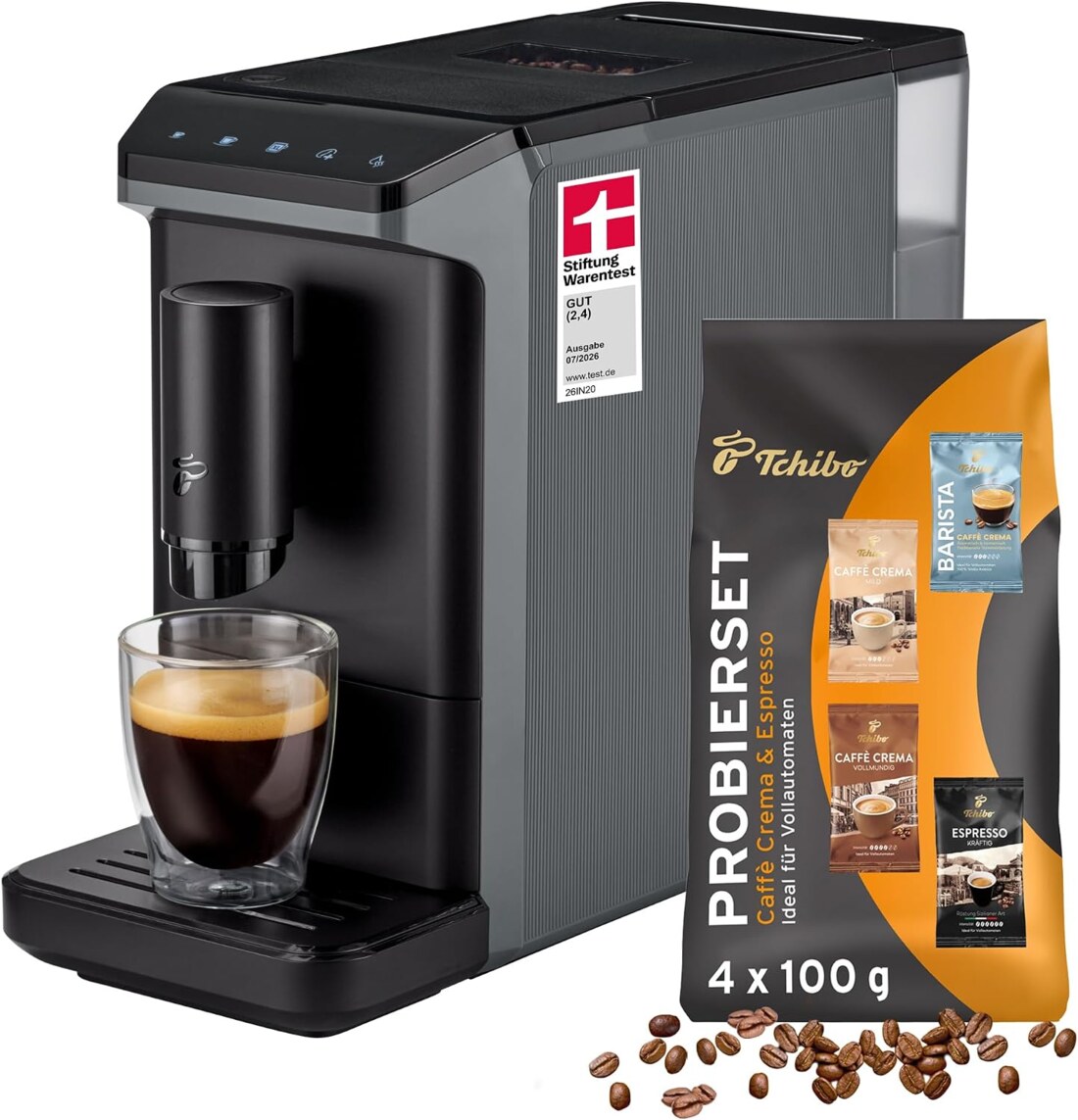Tchibo Esperto mini in Schwarz mit Espresso und Kaffeeprobierset