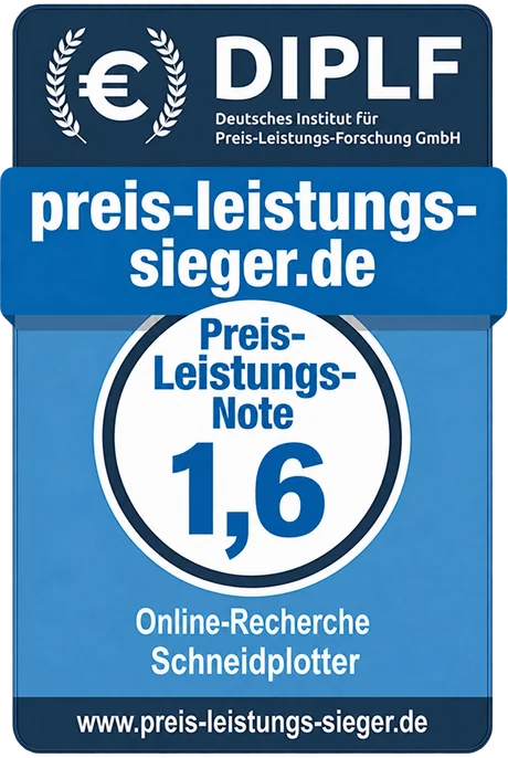 Eigenes Preis-Leistungs-Siegel Schneidplotter, Note 1,6 Gut