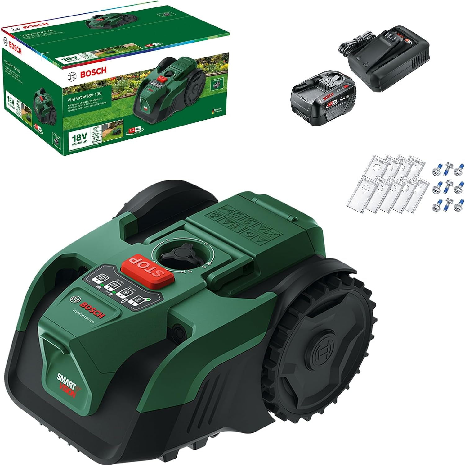 Bosch Visimow 18V-100 als Set mit 4,0-Ah-Akku, Ladegerät und Ersatzmessern