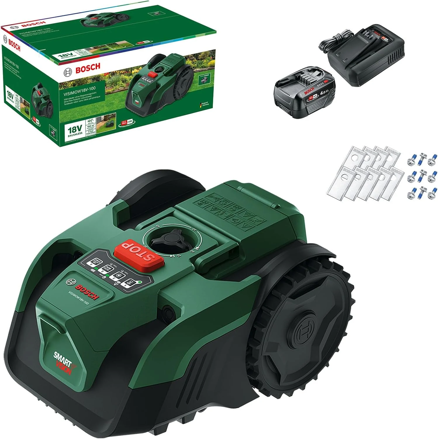Bosch Visimow 18V-100 als Set mit 4,0-Ah-Akku, Ladegerät und Ersatzmessern