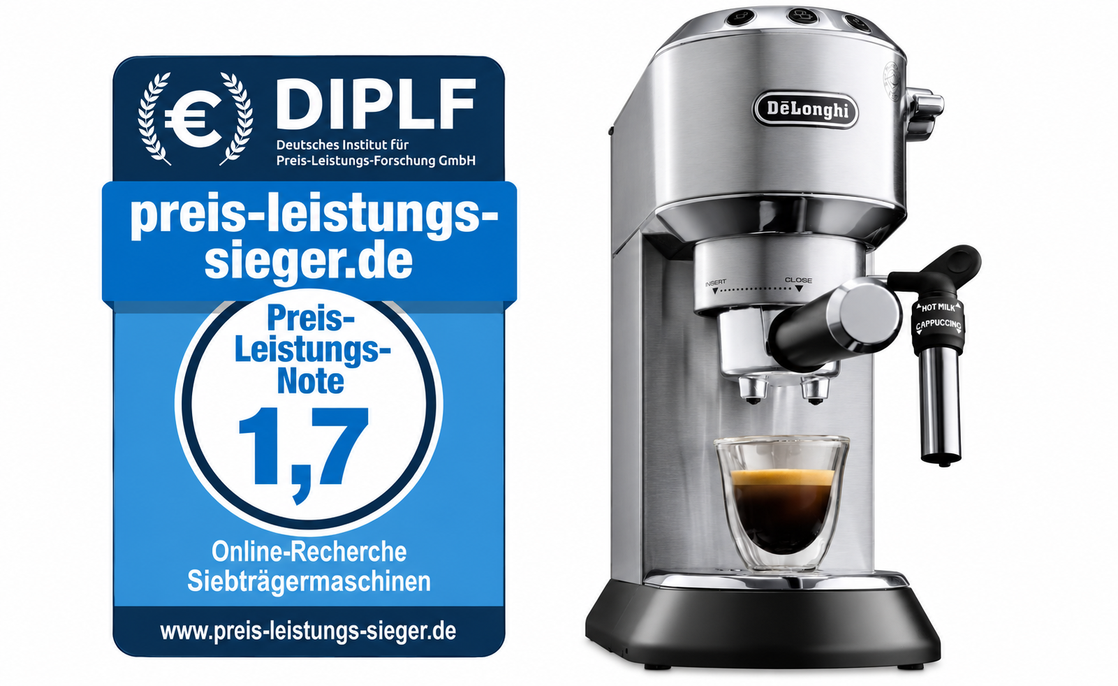 De’Longhi Dedica Style EC685.M mit redaktionellem Preis-Leistungs-Siegel: Note 1,7 – Gut