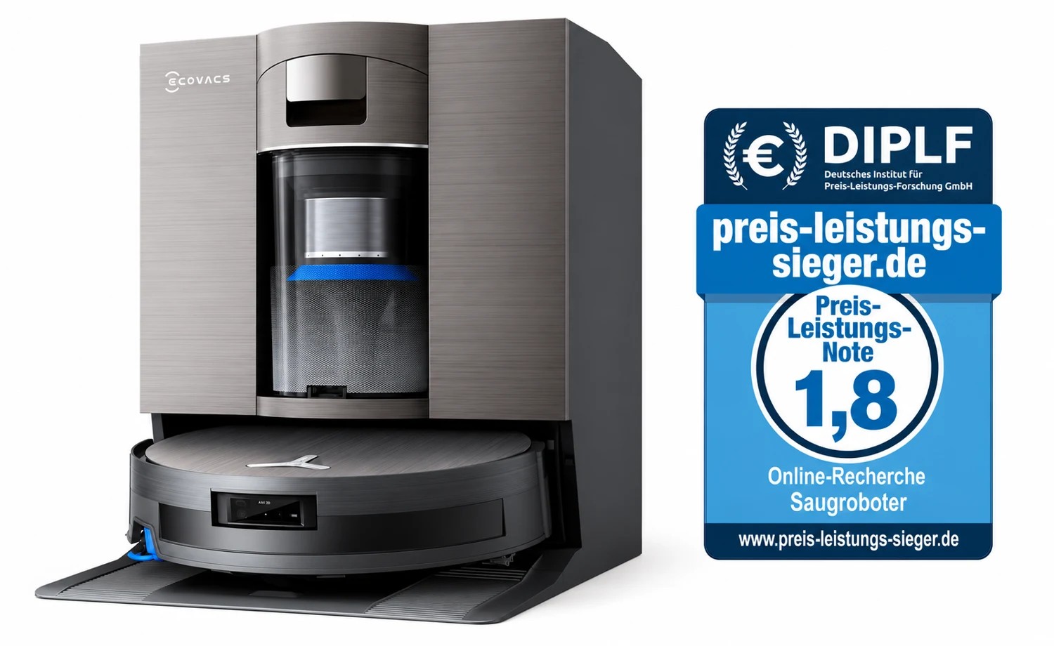 Ecovacs Deebot X11 OmniCyclone mit eigener Preis-Leistungs-Note 1,8 – KI-bearbeitete Darstellung