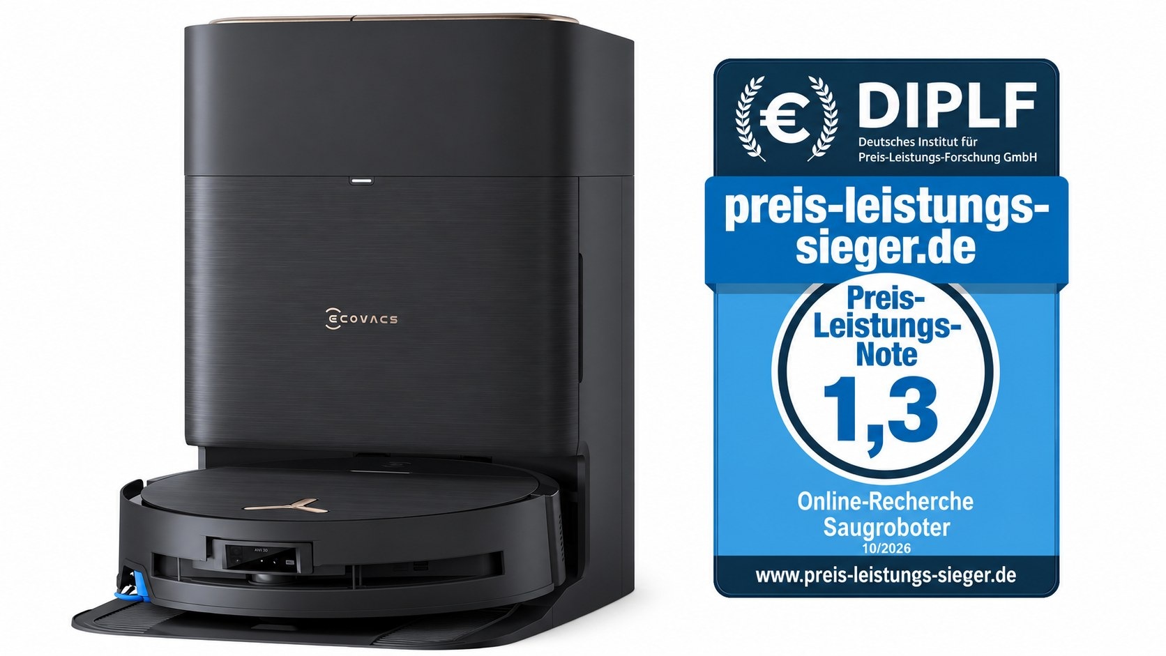 Ecovacs Deebot X9 Pro Omni mit Preis-Leistungs-Siegel 1,3 – KI-bearbeitete Darstellung